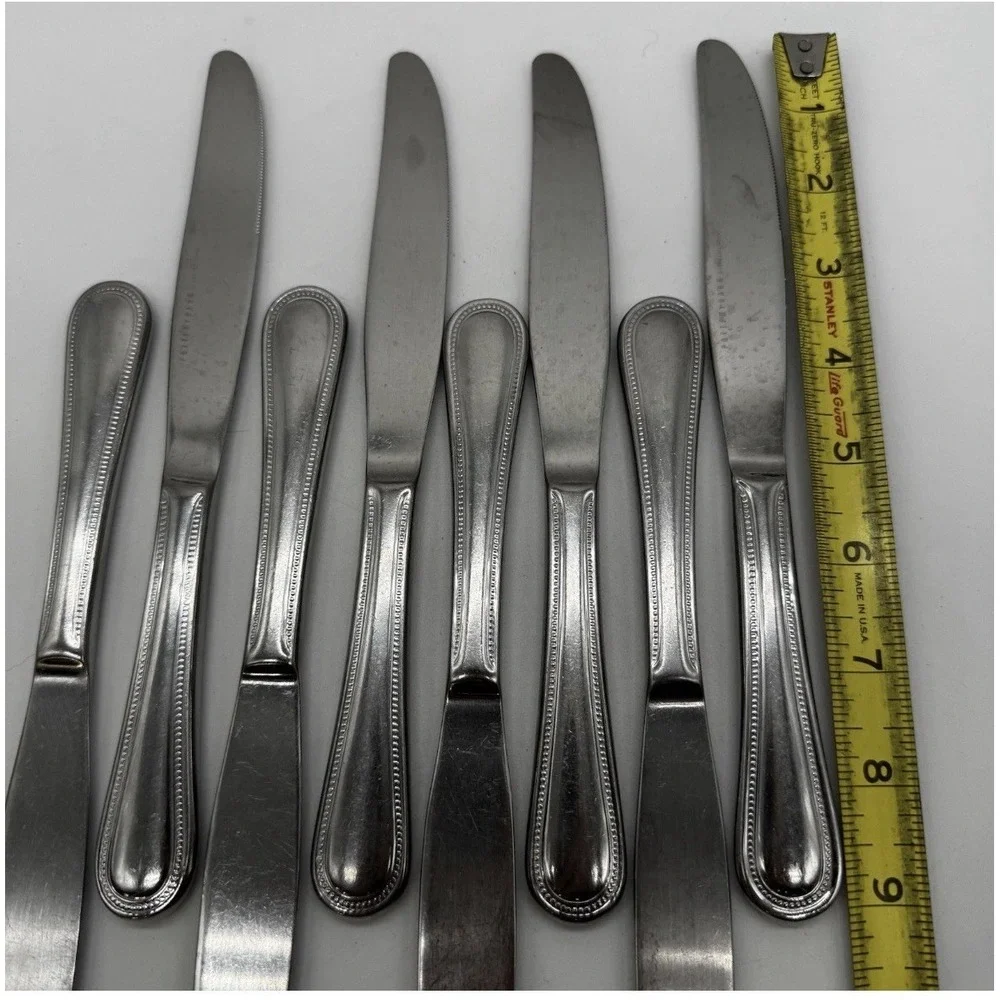 Pottery Barn PBN23 Stainless Beaded Outline Flatware Lot 9 Dinner Knives Knife